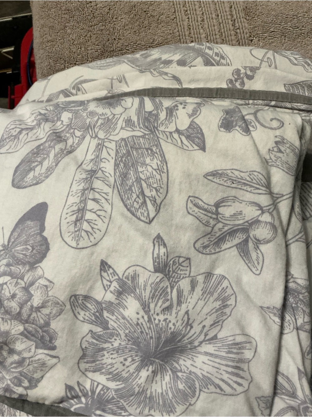 100% Cotton Floral Print Home Bedding Duvet - Gray on White